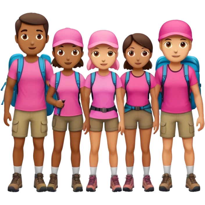 A group of hikers in pink, male and female persons emoji