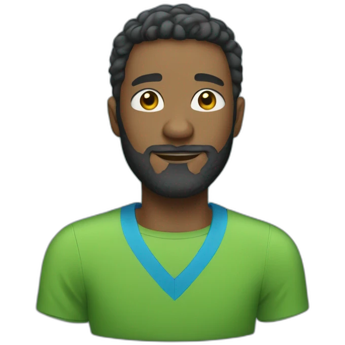 Well-bearded black man, short haircut and blue green t-shirt emoji