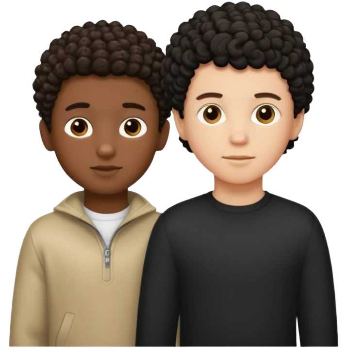 two men a white boy and a black boy black with short hair white with curly hair next to each other NOT holding hands or nothing gay emoji
