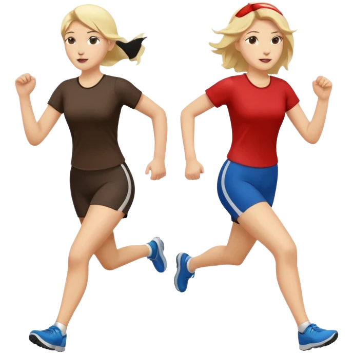2 white women running holding hands one blonde one dark haired same direction emoji