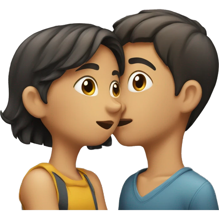 a girl and a boy hugging while one is shushing at the camera  emoji