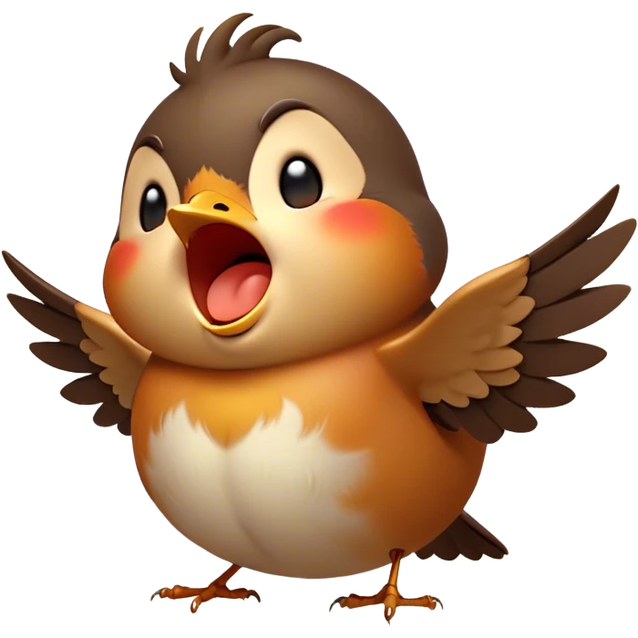 Cinematic Cute Yawning Robin Portrait Emoji, Head tilted slightly with a dramatic, wide-open yawn, showcasing a small, softly feathered body with gently drooping wings and sleepy, half-closed eyes, Simplified yet irresistibly adorable features, highly detailed, glowing with a soft, cozy glow, high shine, relaxed yet expressive, stylized with a dash of whimsical woodland charm, soft glowing outline, capturing the essence of a drowsy yet affectionate robin that appears ready to stretch out for a nap! emoji