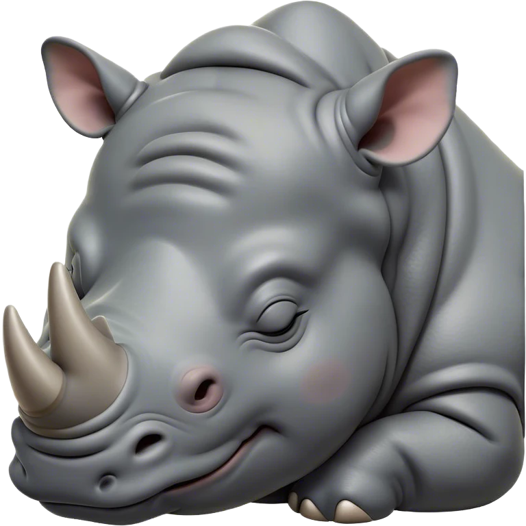 Meme-Worthy Cute Sleeping Rhinoceros Portrait Emoji, Head resting peacefully with a contented smile, showcasing a massive, robust build and a luxuriously soft slate-gray hide, eyes shut in a serene, restful nap, Simplified yet hilariously adorable features, highly detailed, glowing with a soft, drowsy light, high shine, relaxed and utterly lovable, stylized with an air of playful laziness, bright and heartwarming, soft glowing outline, capturing the essence of a comically sleepy rhinoceros, so meme-worthy it feels like it could instantly become the next viral sensation of adorable slumber! emoji