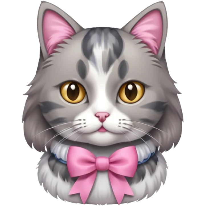 Dilute grey calico cat with pink ribbon emoji