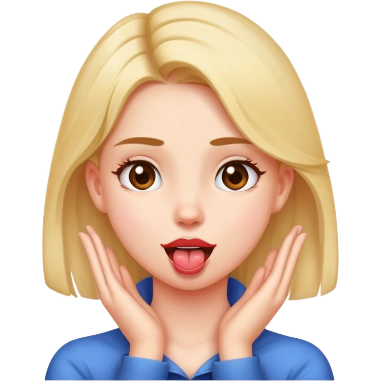 A girl with hands crossed on her neck and tongue out emoji