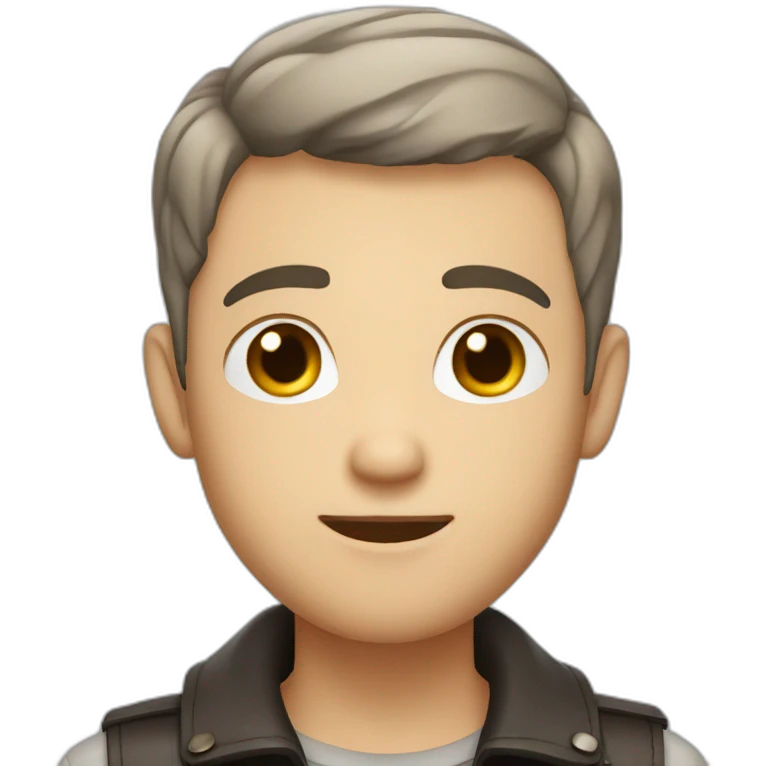 cute guy, with grey eyes, with very short hair, wearing leather emoji