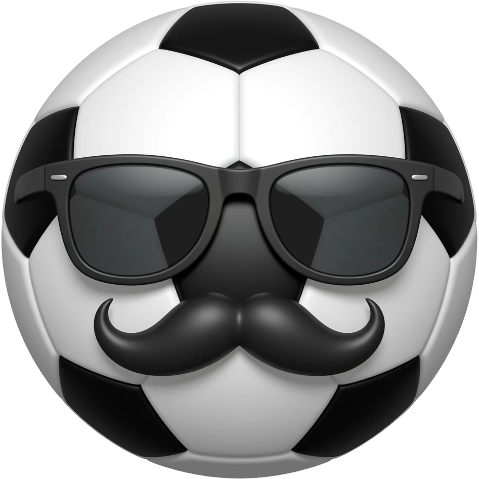 A soccerball that have mustach and sun glasses emoji