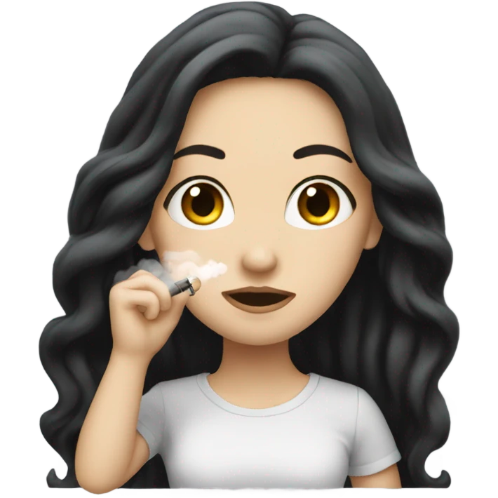 White girl with long black hair vaping emoji