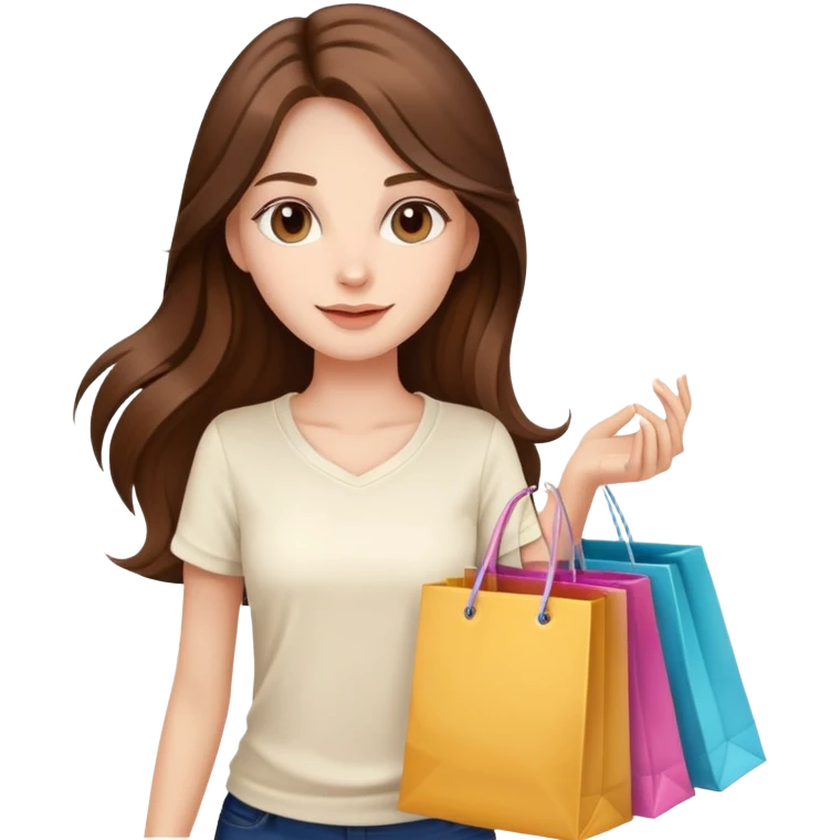 Beautiful Shopping girl long hair holding bags cream shirt emoji