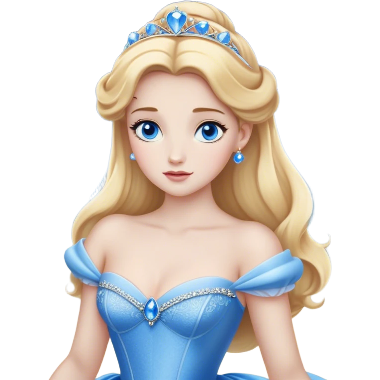 Cinematic Realistic Noble Cinderella Portrait, depicted with porcelain skin rendered in lifelike detail and soft, natural lighting that highlights every delicate nuance. Her intricately styled golden-blonde hair is arranged in an elegant updo, and her deep, expressive blue eyes radiate quiet determination. She wears her classic ball gown with rich fabric textures and delicate folds catching the light beautifully, all set against a subtly glowing, natural background that captures the essence of timeless royal grace. emoji