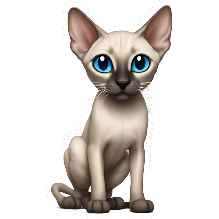 Siamese  Peterbald  cat with blue eyes, full thin body stand, black nose ears and tail emoji