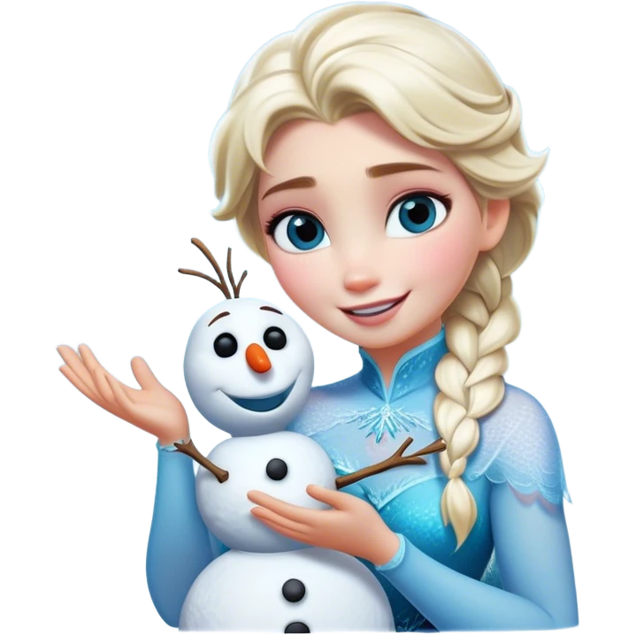 Cinematic Funny Elsa Portrait Emoji, Making a tiny snowman in her hands with a proud grin, looking smug as it dances, an unexpectedly hilarious moment of icy creativity! emoji