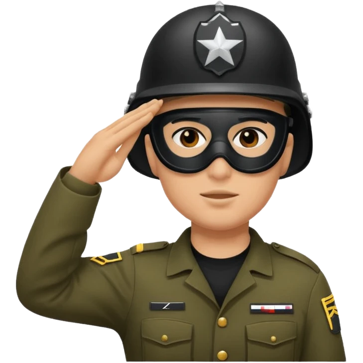 Soldier saluting with helmet + black mask emoji