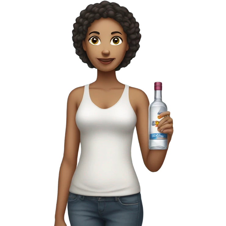 Mixed race woman with a bottle of vodka emoji