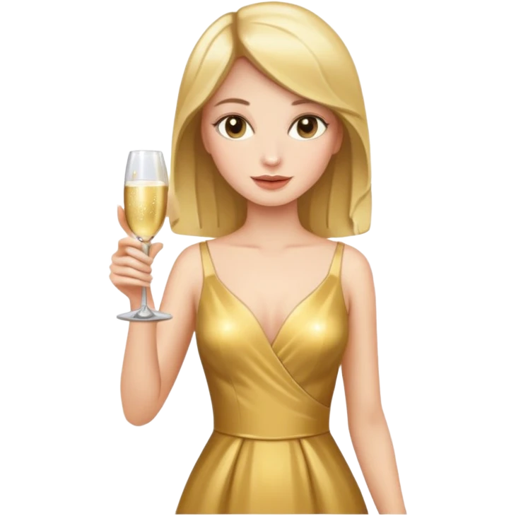 woman with shampane glass in golt dress emoji