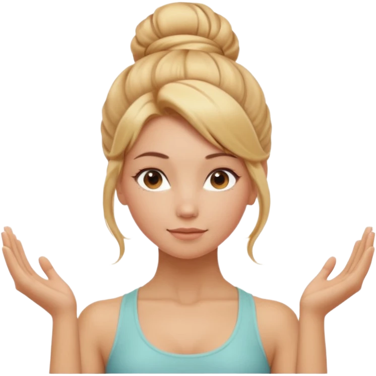 Cinematic Realistic Yoga Girl Portrait, depicted with lifelike skin texture, subtle rosy undertones, and soft natural lighting that enhances the gentle contours of her face. Her intricately detailed golden blonde hair is elegantly styled in an updo, emoji