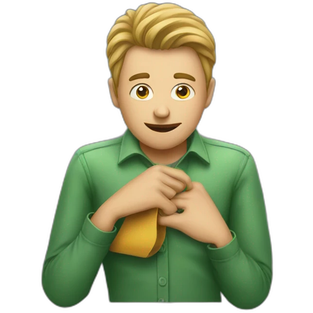 one person sitting sniffs another person's belt emoji