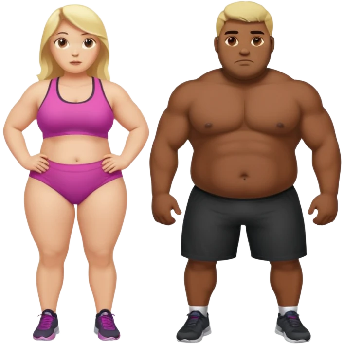 Obese blonde working out with muscular black man  emoji
