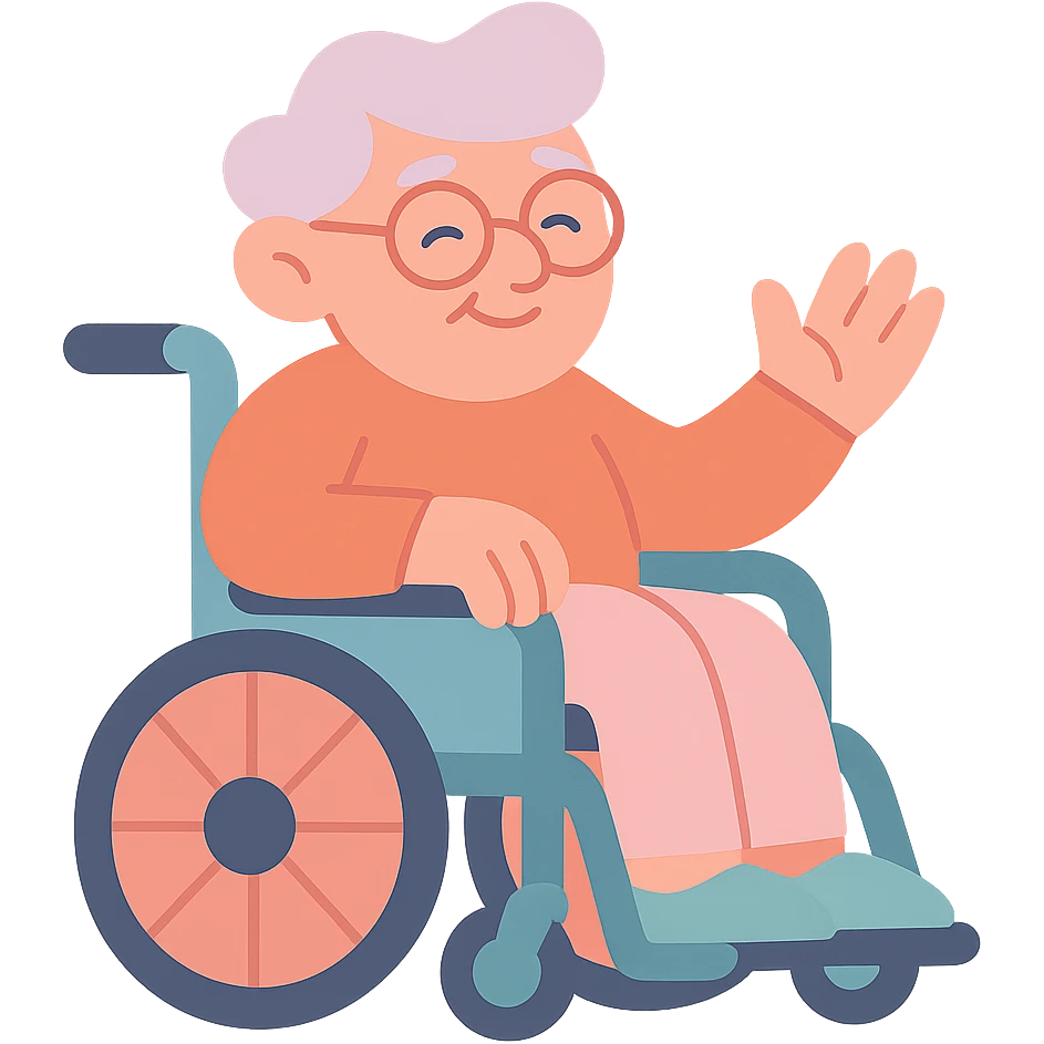 elderly person in a wheelchair, soft pastel illustration, gentle colors, smooth shading emoji