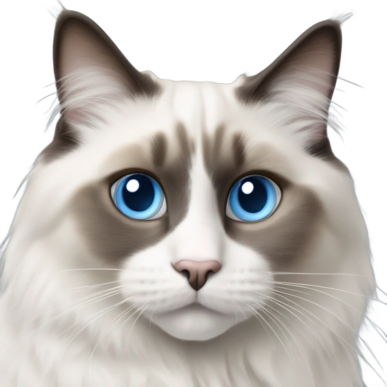 ragdoll breed cat with half grey half white nose and big blue eyes emoji