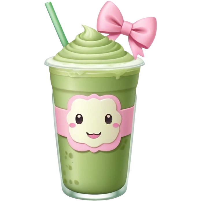 iced matcha latte with pink bow minimal flat aesthetic  emoji