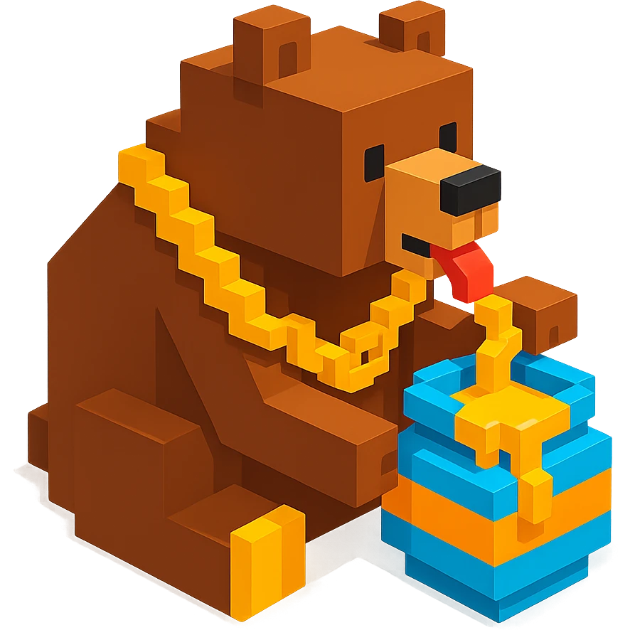 A grizzly bear with a chain eating honey, facing left emoji