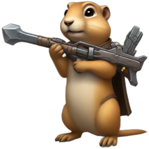 Prairie dog from World of Warcraft holding a weapon bigger than him emoji
