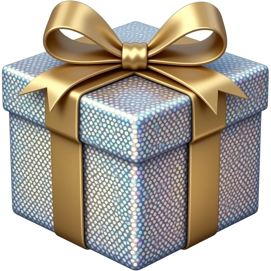 Hyperrealism wrapped gift, with a realistic, ultra detailed,while glitter holographic!! emoji