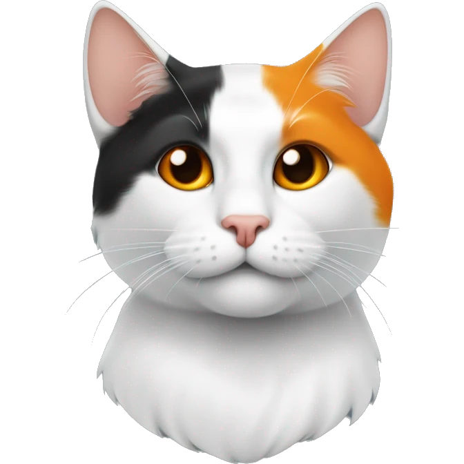 Weiße Katze mit einem schwarz und Orangen Ohr auf der rechten Seite und einem schwarz und Orangen Schwanz mit gelben Augen  emoji