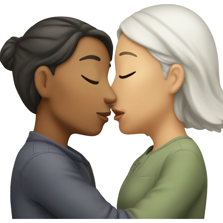white and asian woman kissing emoji