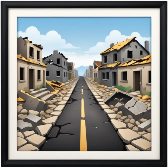 ruined town with destroyed road emoji