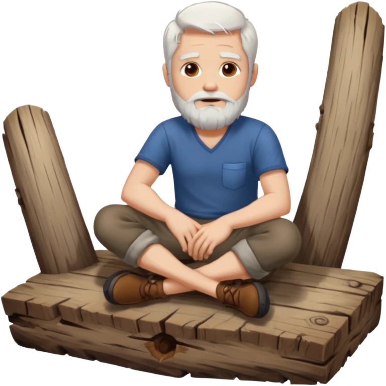A white haired man with a beard sitting on a piece of wood emoji