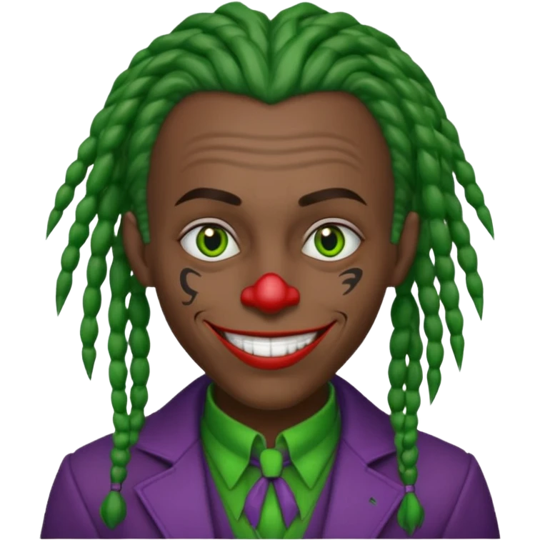 black joker with mischievous grin, green dreadlocks, and binary code patterns emoji