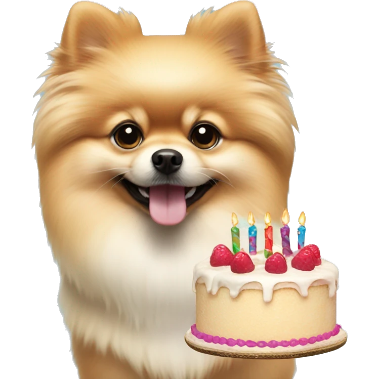 Crème Pomeranian with birthday cake emoji