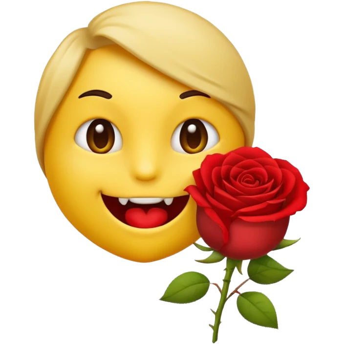 Normal emoji yellow biting a rose flower in romantic not eating gust biting emoji