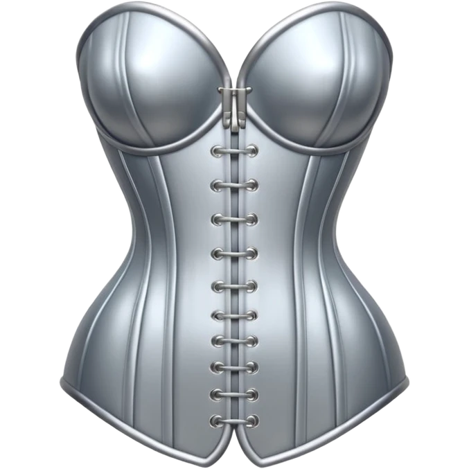 A luxury corset emoji made of silver chrome, smooth metallic curves, minimal fashion silhouette, glossy reflections, sensual high-end aesthetic, iOS emoji style, centered, clean white background emoji