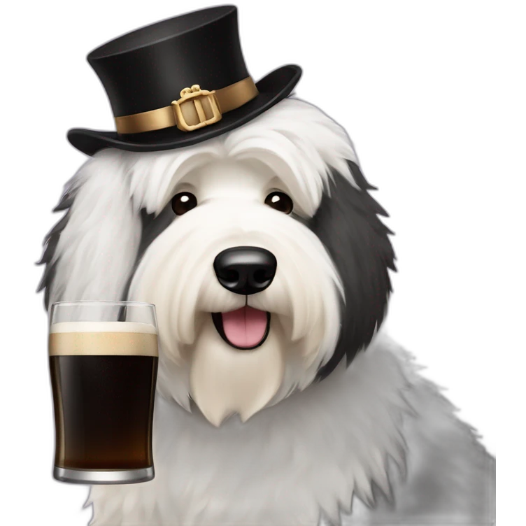 old english sheepdog with pint of guinness emoji