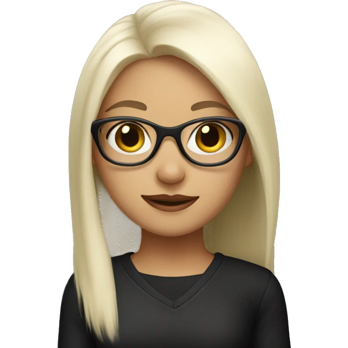 A girl with white straight hair and black glasses emoji
