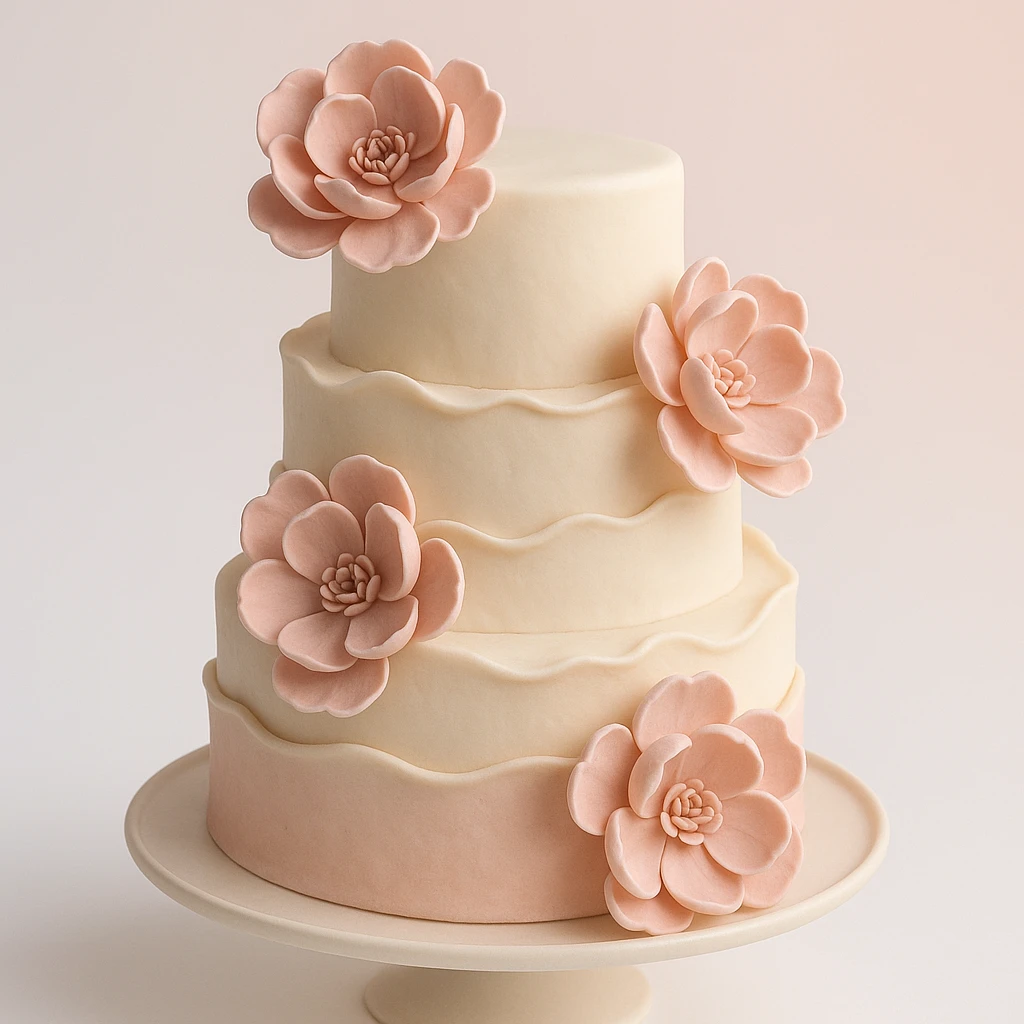 wedding cake with pink fondant flowers emoji