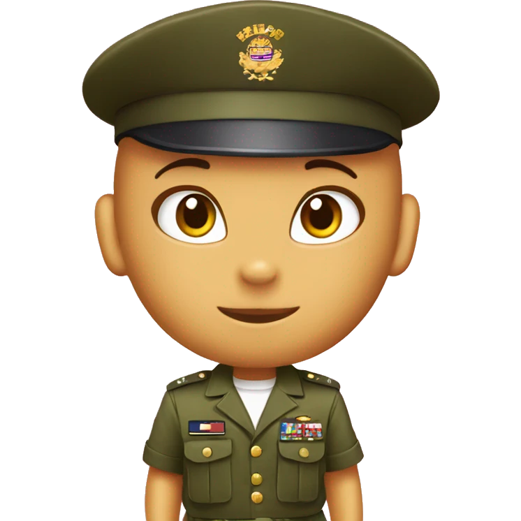 Hello kitty; tanned boy kitty in military uniform emoji