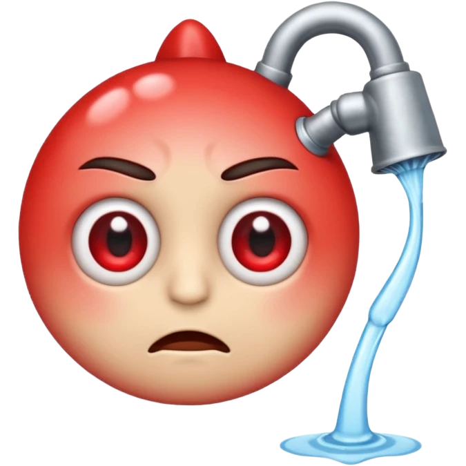 An emoji with red round watering eyes  with little upset face! emoji