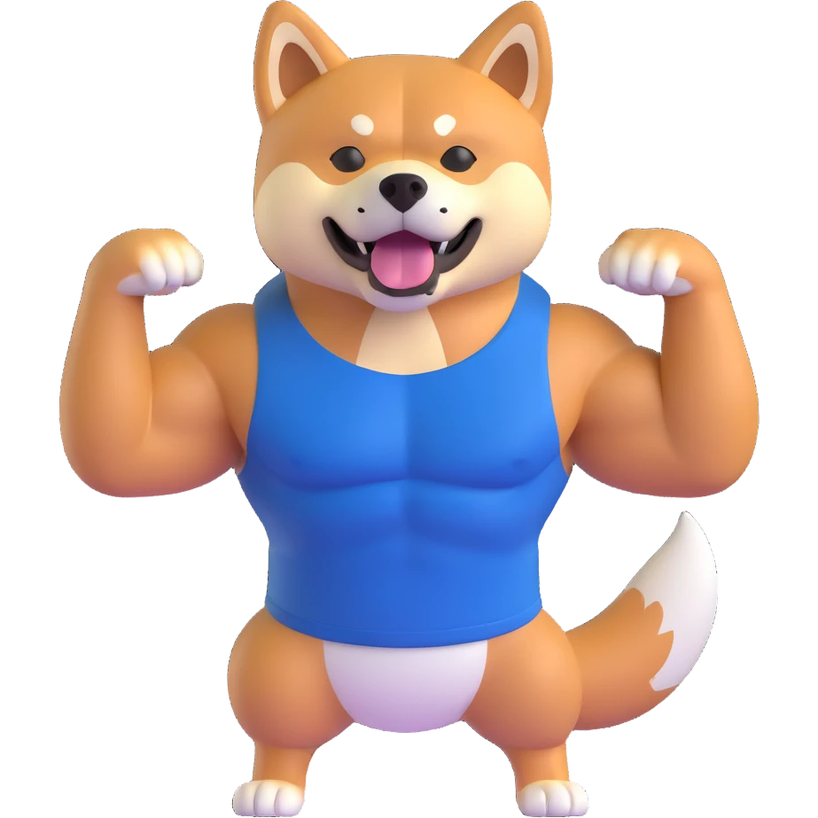 shiba inu, with muscles emoji