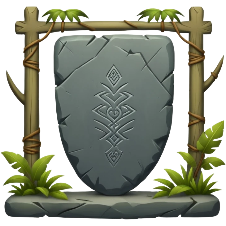 Stone Tablet – Carved gray slab with ancient runes in jyngle emoji