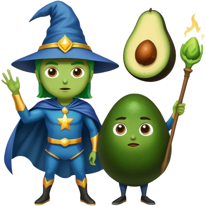 Wizard casting spells + Avocado superhero emoji