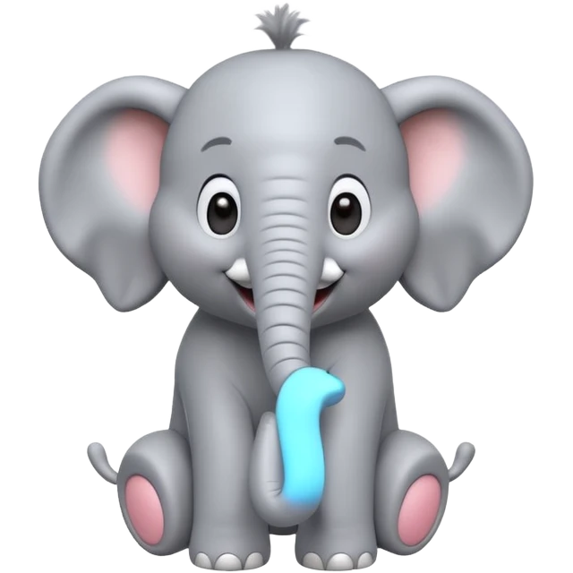 A cute, friendly 3D animated elephant character with a big smile on its face, playful expression, soft fluffy texture, bright and cheerful lighting, Pixar movie art style emoji