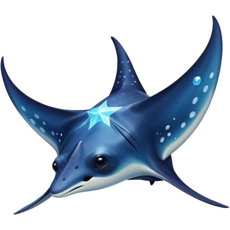 Starseed Manta emoji – full body, manta ray with wide wings, smooth glowing spots like small stars across its body, one central star crystal on its back, slight side angle emoji