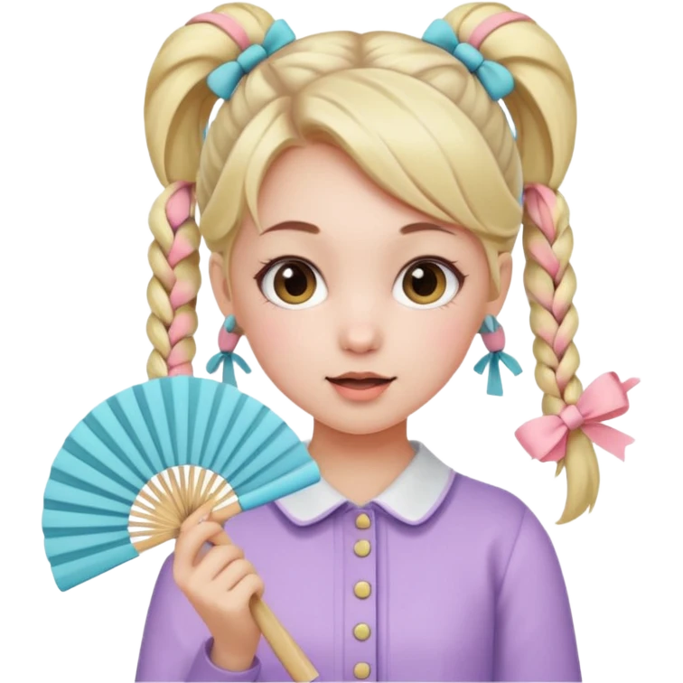 A pigtail girl in modern outfit using a pastel fan with playful expression. emoji