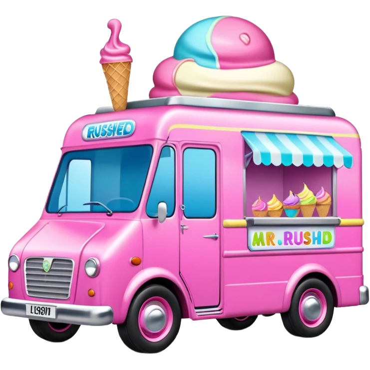 Pink ice cream van in luton called Mr rushed emoji