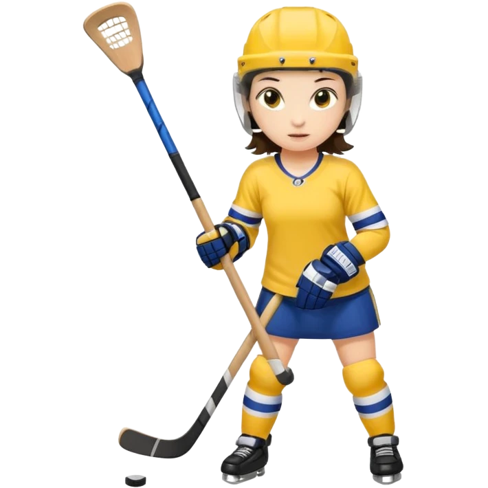 Girl hockey player with yellow jersey full body brunette with helmet emoji