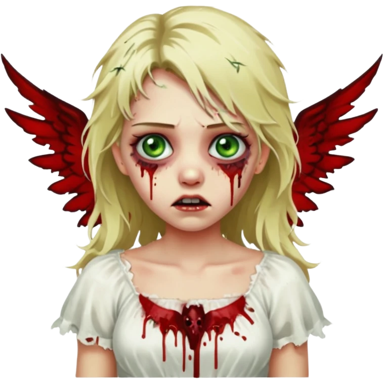 faça um emoji de um zumbi, uma menina loira com olho verdes, sangue, e como se fosse um anjo caído emoji